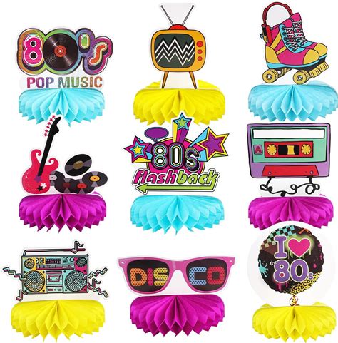 80s Party Decorations Retro Honeycomb Centerpieces For Neon Theme Party