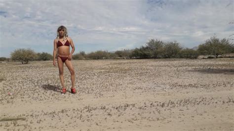 Cute Trans With Bikini Gets Naked In Public With Heels Butt Plug And