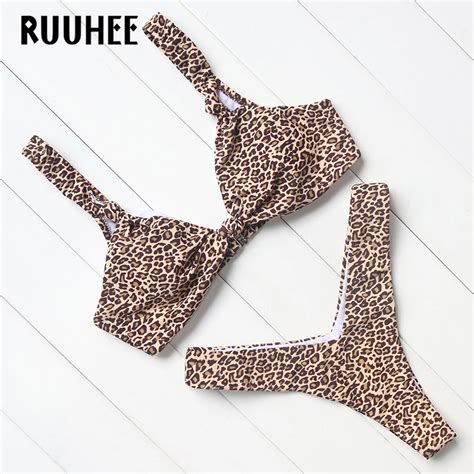 Ruuhee Najnowszy Sexy Leopard Bikini Kobiet Str J K Pielowy Push Up