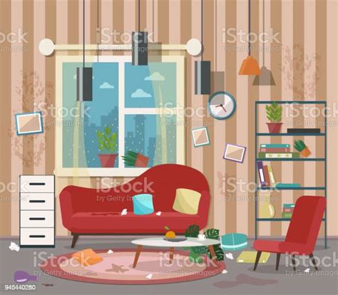 Dirty Cluttered Messy Living Room Stock Illustration Download Image