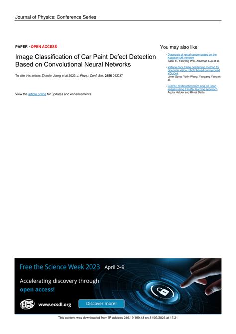 PDF Image Classification Of Car Paint Defect Detection Based On