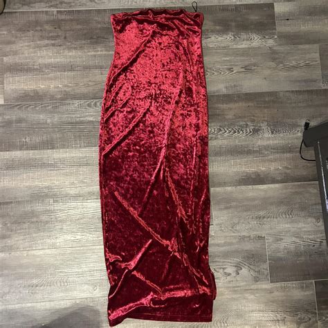 Vampy Goth Red Velvet Strapless Dress With Slit Depop