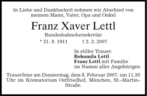 Traueranzeigen Von Franz Xaver Lettl Trauer Merkur De