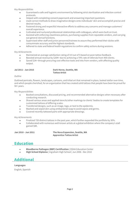 Tattoo Artist Resume Example Guide Get The Best Jobs