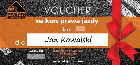 Voucher Prezentowy Na Prawo Jazdy W Krakowie OSK Jantar