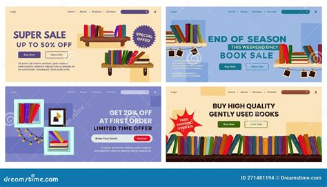 Web Banner Design Set With Bookstore Offer Stock Vector Illustration