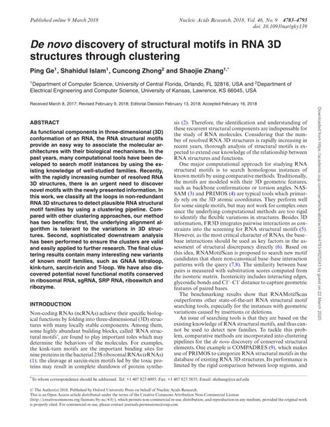 Pdf De Novo Discovery Of Structural Motifs In Rna D Structures