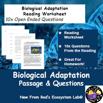 Biological Adaptations Reading Worksheet Editable By Rod S