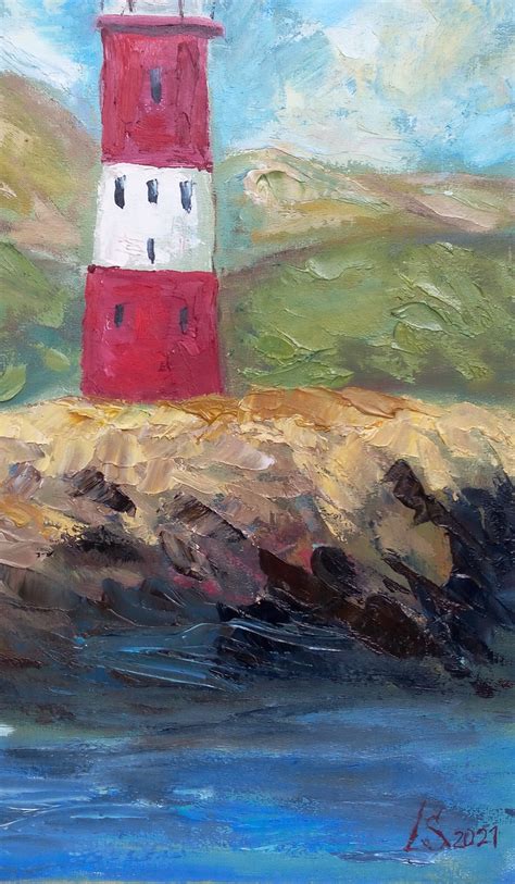 Seascape Painting Lighthouse Artwork Landscape Wall Art Orig - Inspire ...