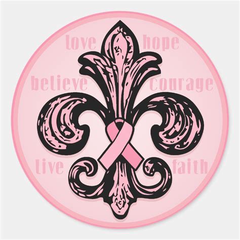 Pink Ribbon Fleur De Lis Classic Round Sticker Zazzle