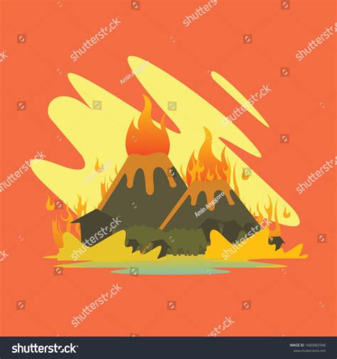 Illustration Eruption Mount Merapi Which Burns เวกเตอร์สต็อก ปลอดค่า