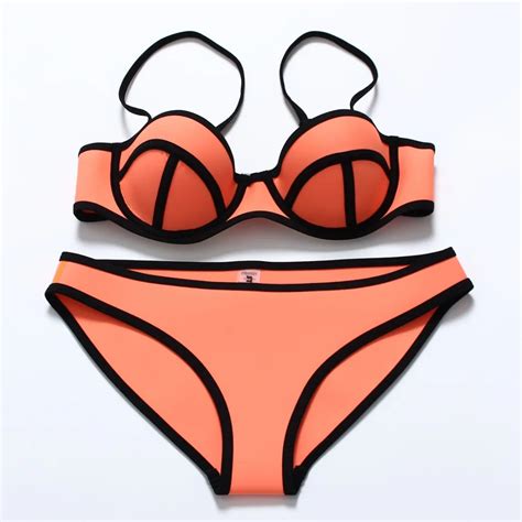 Sexy Women Bikini Push Up Solid Color Bikini Set Neon Solid Color