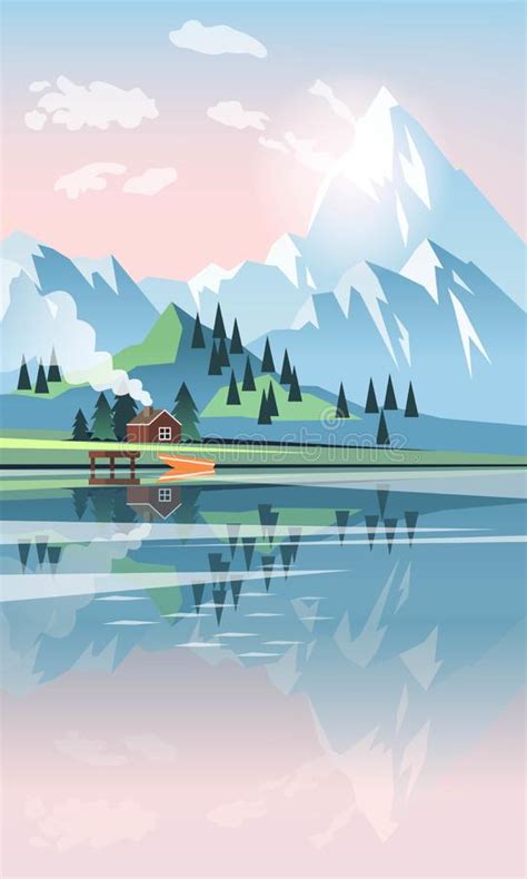 Vector Landscape With Beautiful Mountains And Lake Stock Vector