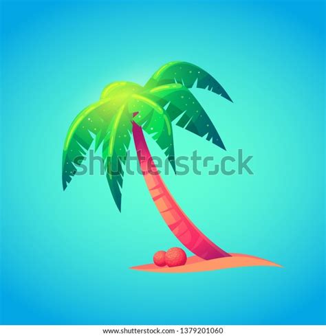 Cute Palm Tree Coconuts Cartoon Style Stock Vector Royalty Free