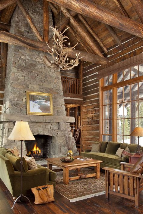 Log Cabin Living Room With Fireplace - logoax