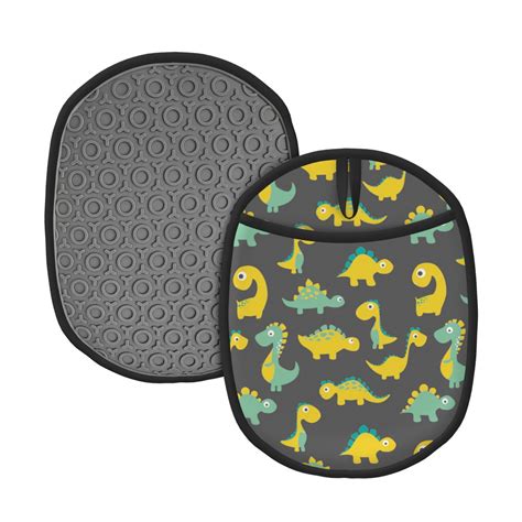 Cute Dinosaur Yellow Pot Holders For Kitchen Heat Resistant Oven Mitts Hot Pads With Pocket