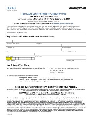 Fillable Online Sears Auto Center Rebate For Goodyear Tires Fax Email