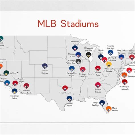 MLB Stadiums Map Print Major League Baseball Stadiums US Map - Etsy