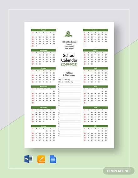 FREE 17+ School Calendar Templates in MS Word | PDF | Google Docs | Pages