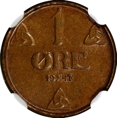 Bronze Norway Haakon Vii Ore Ngc Ms Bn Top Graded By Ngc Km