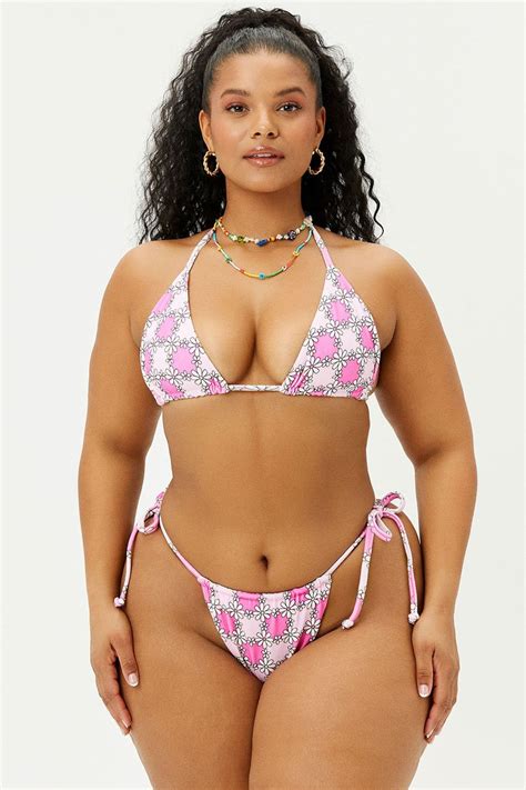 Tia Terry Triangle Bikini Top Pink Daisy Extended ShopperBoard