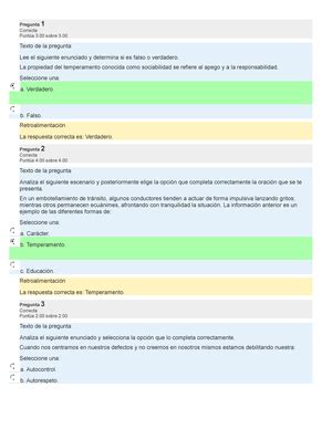 Examen Desarrollo Humano Primera Unidad Pregunta Correcta Punt A