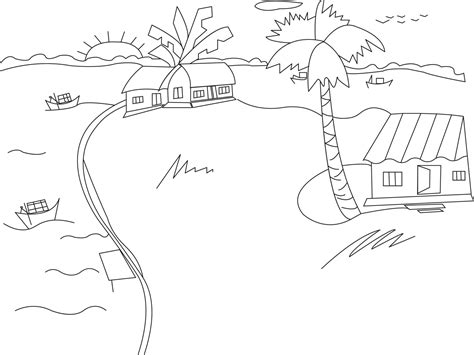 Village Scenery Landscape Line Art Kids 21253194 Vector Art At Vecteezy