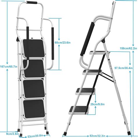 Step Ladder With Handrails Folding Step Stool With Attachable Tool