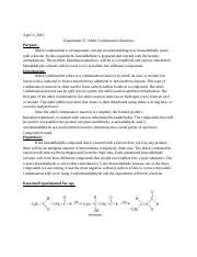 Aldol Condensation Reaction Experiments And Analysis Course Hero