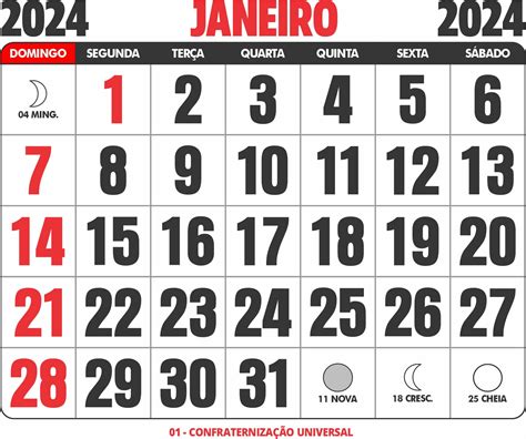 Calendário 2024 Janeiro Dia 01 Segunda Feira Feriado Dia Da