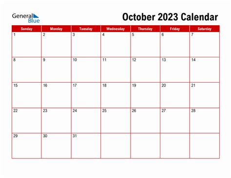 October 2023 Monthly Calendar