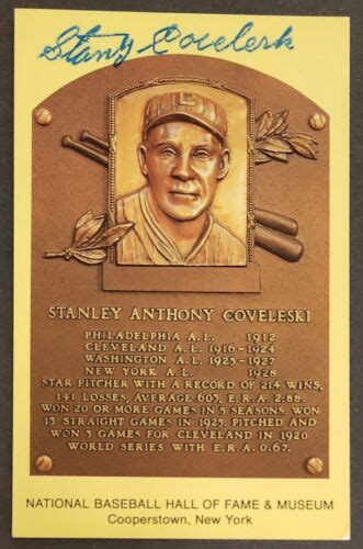 STAN COVELESKI Autographed Signed Gold Hall Of Fame Plaque Postcard EBay