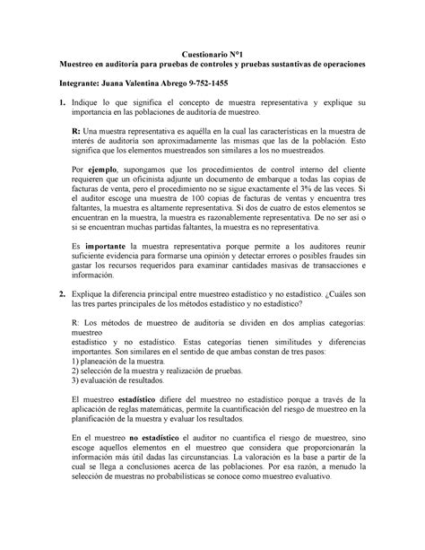 Cuesntionario 1 de auditoria II Cuestionario N Muestreo en auditoría