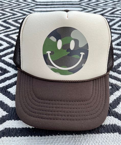 Happycamo Trucker Hat Camo Smiley Face Trucker Hat Etsy