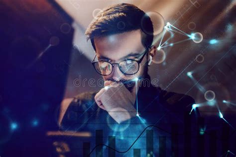 Programmer Or Engineer Working With Cgi Graphic Of Data Graphs And