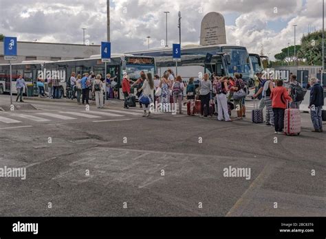 Rome Italy Ciampino Airport Terminal Bus Stop With Crowd Aeroporto G