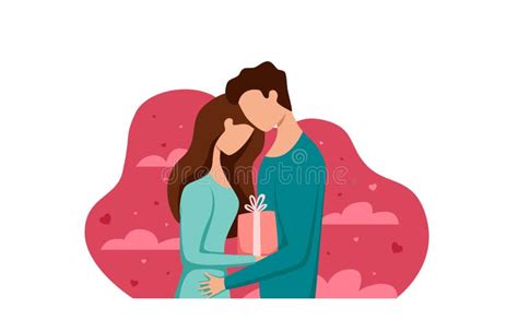 Couple In Love Vector Illustration Man And Woman Kissing Hugging Dating Embracing Each Other