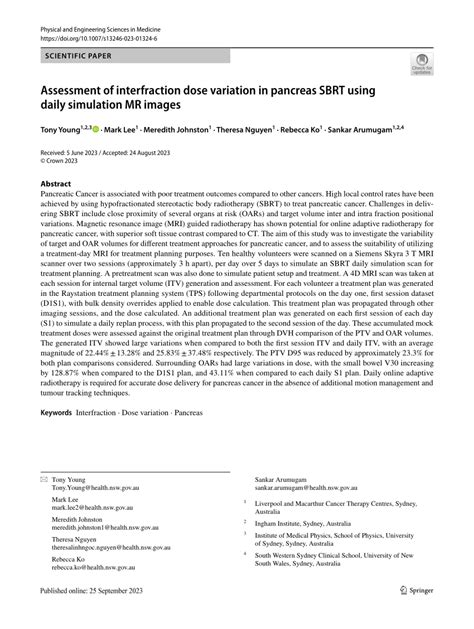 Pdf Assessment Of Interfraction Dose Variation In Pancreas Sbrt Using