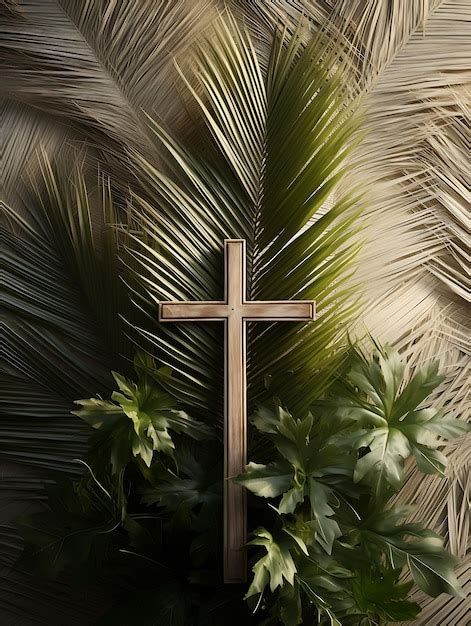 Premium Photo Photo Of Rustic Wooden Sacred Cross And Fresh Palm