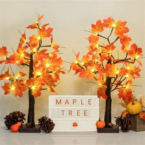 2 Pack Fall Lighted Maple Tree 48 Led Lights Usb Battery