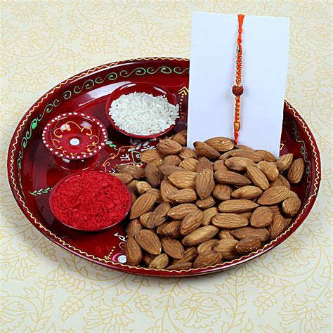 Designer Rakhi With Dry Fruits And Pooja Thali Uk Gift Designer Rakhi