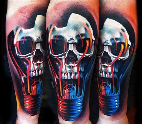 Light bulb skull tattoo by A D Pancho | Photo 14206