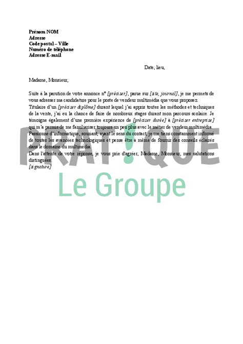 Lettre De Motivation Pour Vendeur Multim Dia Pratique Fr