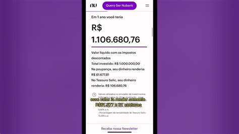 Um MilhÃo De Reais Na Nubank Quanto Rende Nubank Ummilhão