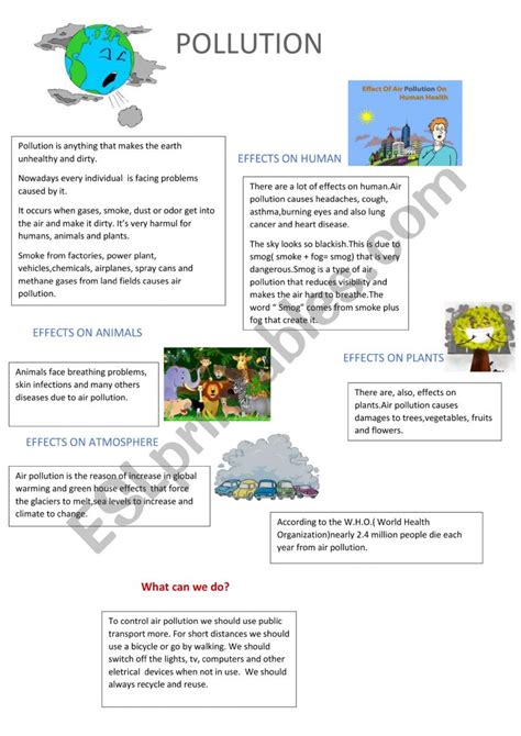 Effects Of Pollution Esl Worksheet By Refka Fafi