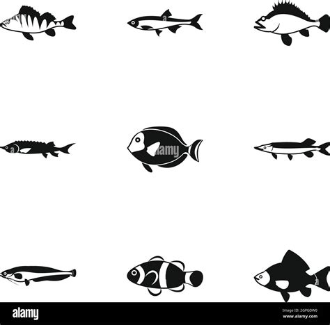 Marine Fish Icons Set Simple Style Stock Vector Image Art Alamy