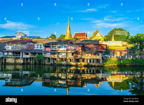 Thailand Chanthaburi Chanthaboon Waterfront Community Lined With