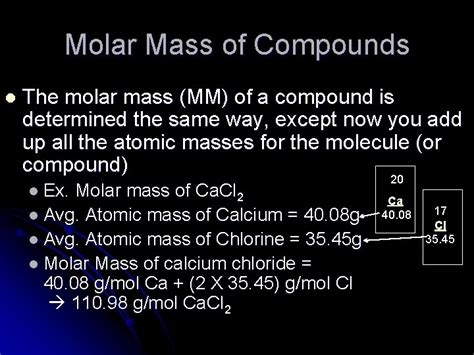 Stoichiometry Molar Mass of Compounds l The molar