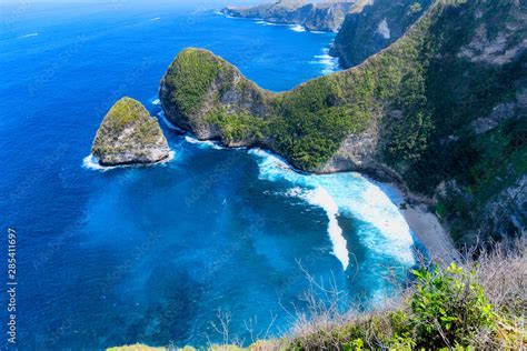 Aerial View Of Kelingking Beach Aka T Rex Head Beach In Nusa Penida