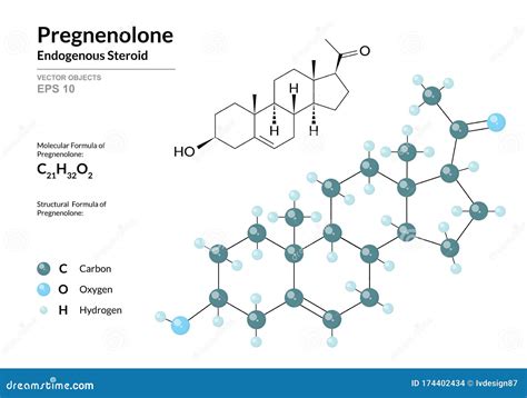 Pregnenolone Molecule 3d Molecular Structure Ball And Stick Model Structural Chemical Formula